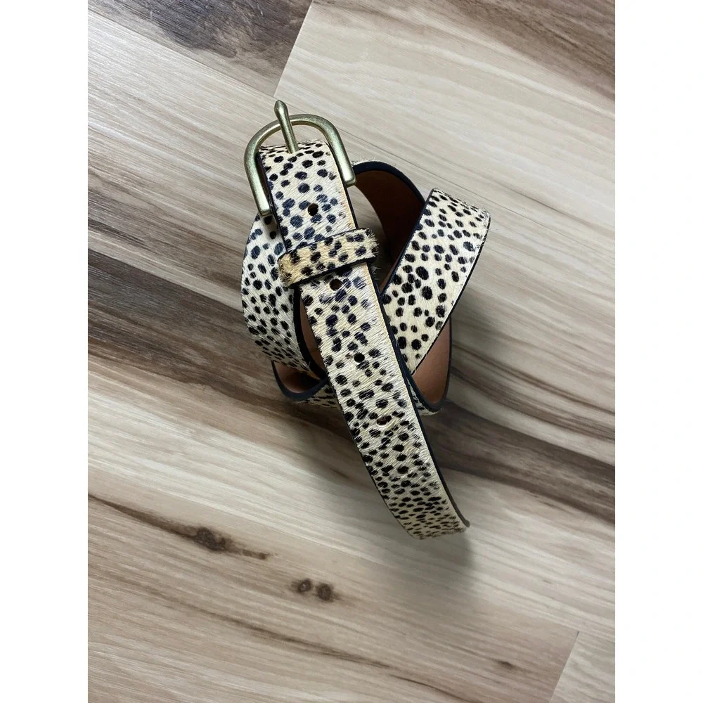 J. Crew Womens Leopard Print Calf Hair Leather Belt Gold Buckle AH687 S/M - Picture 2 of 6